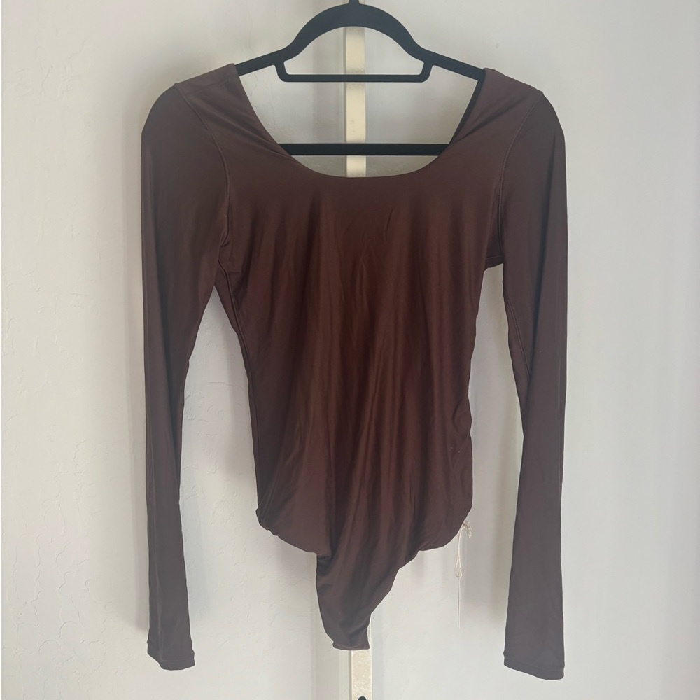 Smoothez by Aerie Long Sleeve Round Neck Bodysuit, Brown, Sz Large, NWT
